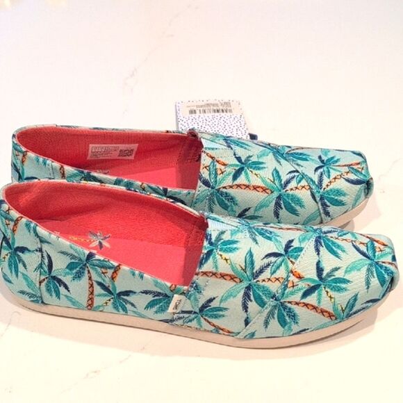 Toms x Paper Source Soft Blue Palm Trees Alpargata Slip-Ons Flat Shoes Size 7 - Picture 4 of 13